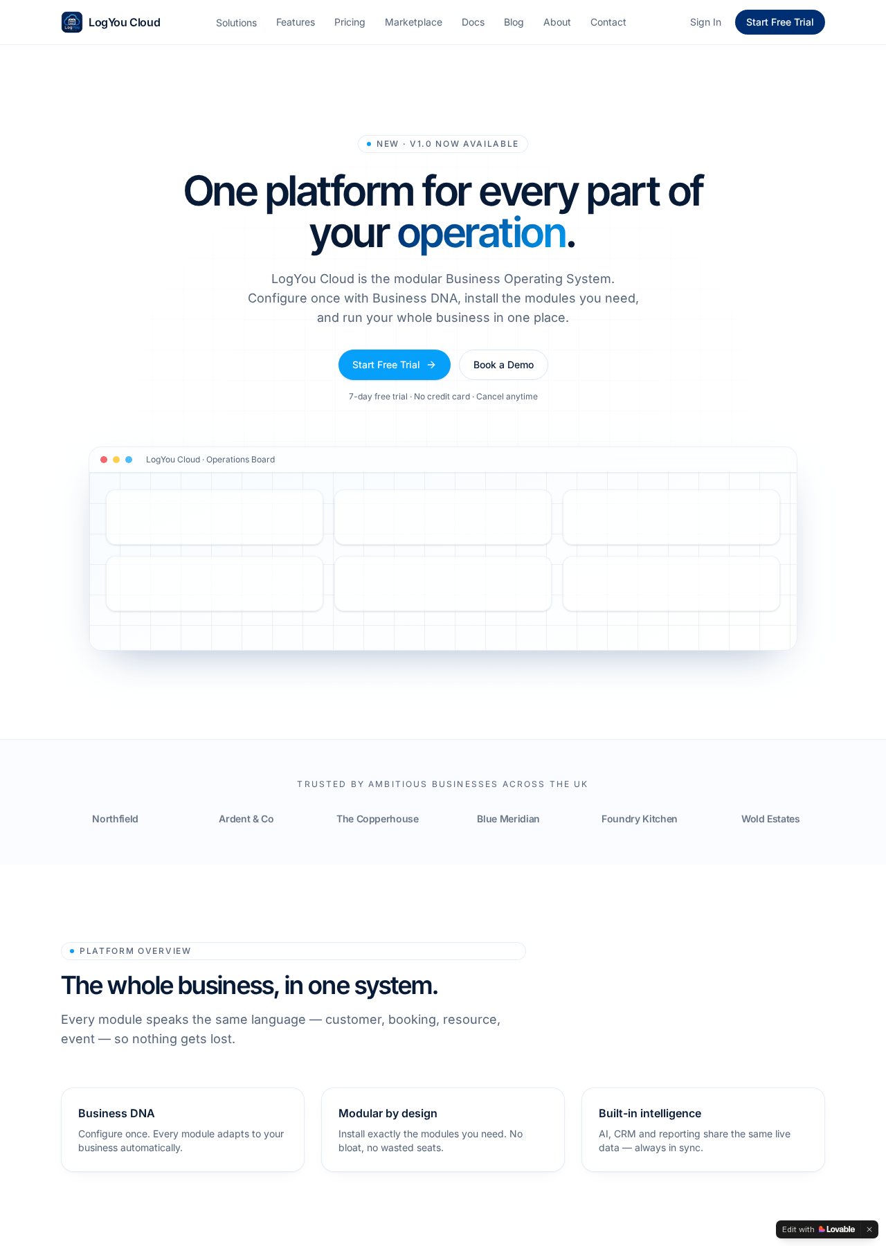 LogYou Business OS website screenshot